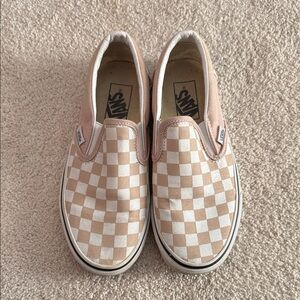 Vans Women’s Checkered Slip-On Sneakers - Tan and White